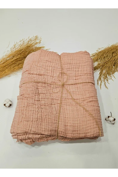 Gül Kurusu 4 Katlı Çift Taraflı Çift Kişilik Müslin Battaniye %100 Pamuk 230x240 cm - Resim 2