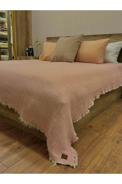 Gül Kurusu 4 Katlı Çift Taraflı Çift Kişilik Müslin Battaniye %100 Pamuk 230x240 cm ürün görseli