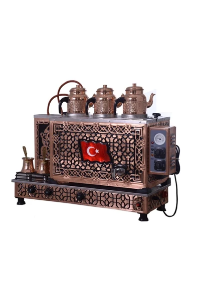 KUTLU Bayrak 3 Demlikli Bakır Çay Kazanı