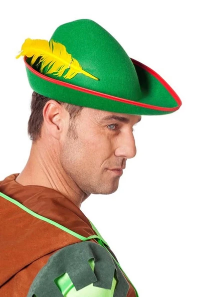 Yeşil Renk Robin Hood Şapkası Sarı Tüylü