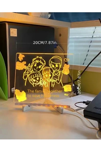 Neon Işıklı 7 Renk Işık Boyama Kalemli Led Resim Panosu Boyama Tahtası Kalemleri 20 X 20 - 2