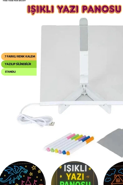 Neon Işıklı 7 Renk Işık Boyama Kalemli Led Resim Panosu Boyama Tahtası Kalemleri 20 X 20 - 5