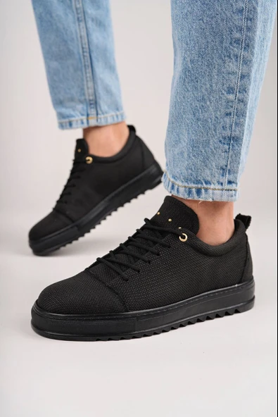 ET152 Cool Bağcıklı Keten Erkek Günlük Spor Klasik Ayakkabı KST - Siyah ürün görseli
