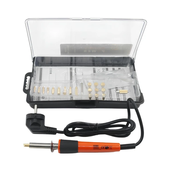 Elektrikli Ahşap Yakma Havyası Lehimi 30 W Kalem Oyma Gravür Seti Pyrography Metal Uç 21 Parça - 5