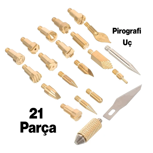 Elektrikli Ahşap Yakma Havyası Lehimi 30 W Kalem Oyma Gravür Seti Pyrography Metal Uç 21 Parça - 2