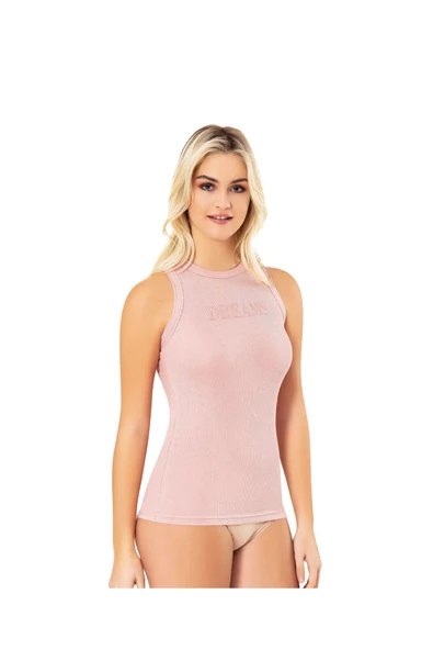 Love Fuchsia Underwear 2 Adet Kaşkorse (Fitilli)Modal Kumaş Sıfır Yaka,Kolsuz Kadın Kabartma Dreams Baskılı Body Atlet 6650