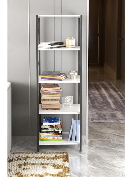 Dizayn Motion Dekoratif 5 Raflı Dar Kitaplık 150 x 50 Beyaz