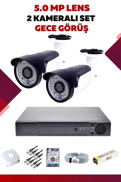 1 Kameralı Set - 5MP Sony Lensli Full Hd Gece Görüşlü Güvenlik Kamerası Sistemi - B4WIQY0OM5