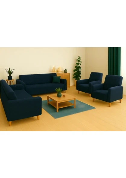 Özlü Home Maksi Çekyat Örtüsü, Kaymaz, Terletmez, Yakmaz, 3+3+1+1 lacivert - 4