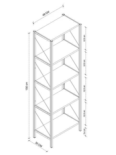 Dizayn Motion Dekoratif 5 Raflı Dar Kitaplık 150 x 50 Ceviz - Resim 5