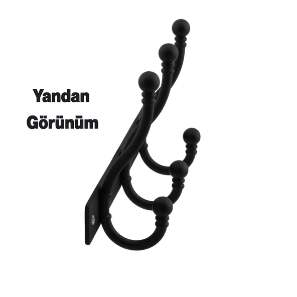 Metal Siyah 3'lü Portmanto Vestiyer Duvar Monteli Dolap Askılığı Vidalı Elbise Asma 1 Adet - Resim 3