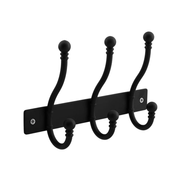 Metal Siyah 3'lü Portmanto Vestiyer Duvar Monteli Dolap Askılığı Vidalı Elbise Asma 1 Adet - Resim 4