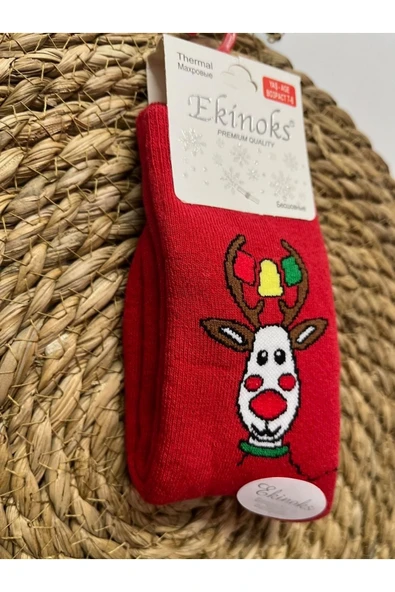 Ekinoks EKİNOKS YILBAŞI DESENLİ YENİYIL KONSEPTLİ TERMAL ÇORAP SOKET ÇORAP-MERRY CHRİSTMAS - 5