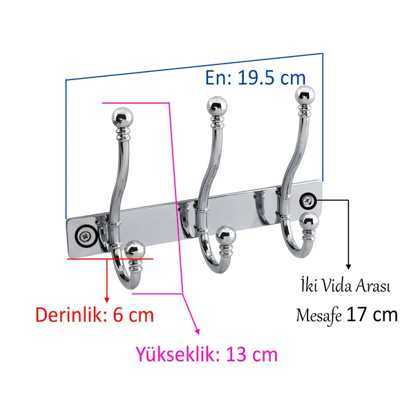 Metal Siyah 3'lü Portmanto Vestiyer Duvar Monteli Dolap Askılığı Vidalı Elbise Asma 1 Adet ürün görseli 1