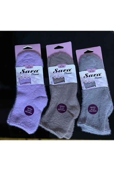 SARA DONNA Kadın Nefes Alan Özel Doku Sakallı Soket Çorap 3 Adet Karışık Renk