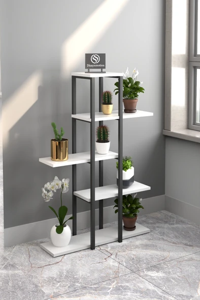 Dizayn Motion Zigzag Tasarımlı 3 Raflı Dekoratif Çiçeklik 110 cm Beyaz - 3