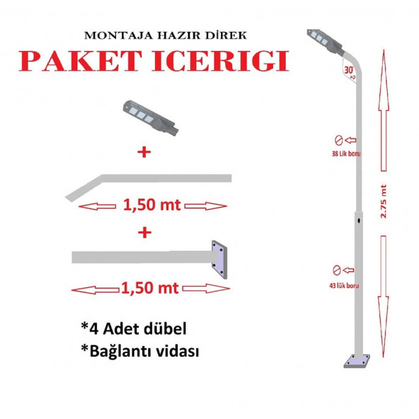 Güneş Enerjili Bahçe Aydınlatma Direği + 90W Solar Sokak Lambası - 3