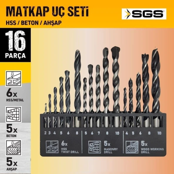 SGS 16 PARÇA AHŞAP/METAL/BETON MATKAP UCU SETİ - 2