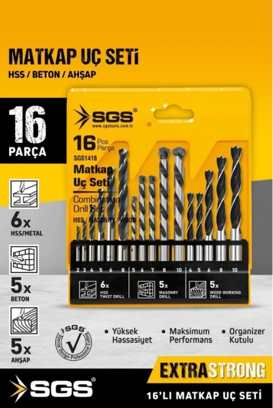 SGS 16 PARÇA AHŞAP/METAL/BETON MATKAP UCU SETİ - 3