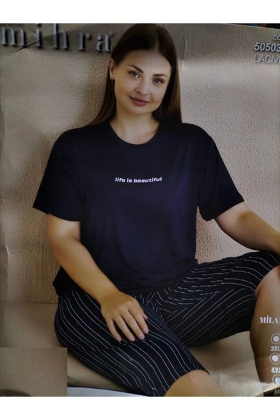 Mihra Stil Mihra Kadın Milan Kumaş Yazlık Kapri Büyük Beden Kapri Pijama Takımı