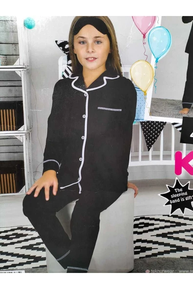 TEKNUR Önü Boydan Düğmeli Sanforize Edilmiş Çekmez Çocuk Pijama Takımı kız / erkek Çocuk - 3