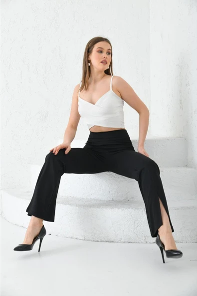 BRKMODA Ispanyol Paça Ekstra Rahat Şık Yırtmaç Detaylı Tayt - 3
