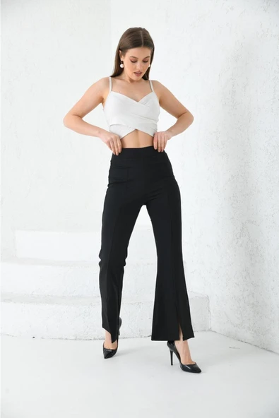 BRKMODA Ispanyol Paça Ekstra Rahat Şık Yırtmaç Detaylı Tayt - 5