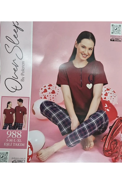 Over Sleep by Poleren Eşli Bordo- Ekose Pijama Takımı (kadın ve erkek ayrı ayrı satılmaktadır) - 2