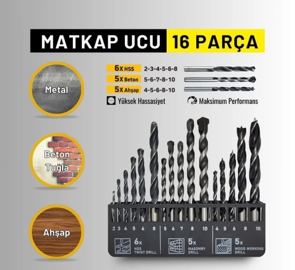 SGS 16 PARÇA AHŞAP/METAL/BETON MATKAP UCU SETİ - 4