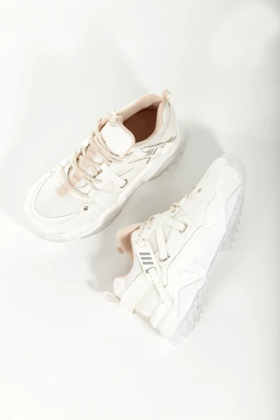 Dussel Beyaz Krem Sneaker Günlük Spor Ayakkabı - 5