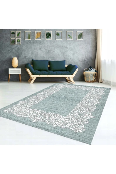 AACAP Dantel Detaylı, Su Yolu Lastikli Kadife Halı Örtüsü