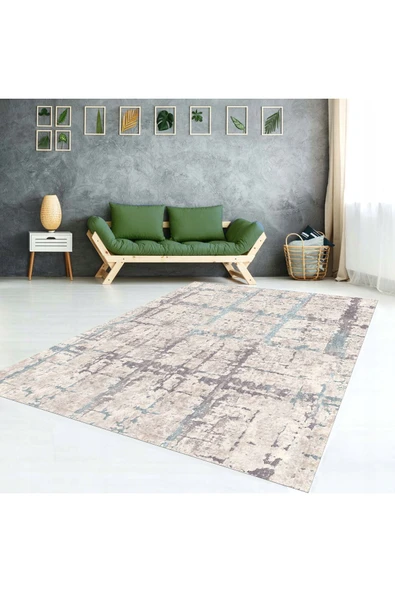 AACAP Mavi Jet Desenli Yıkanabilir, Modern Lastikli Halı Örtüsü