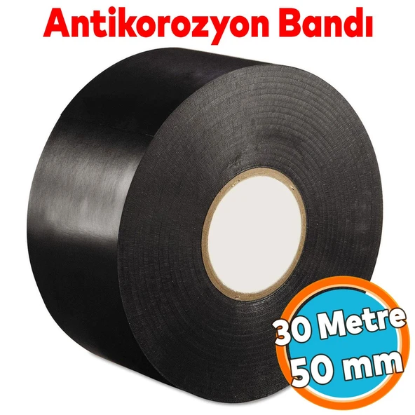 Antikorozyon Bandı Siyah Metal Boru Pas Önleme İzolasyon Sarma Bant 50 mm x 30 Metre 1 Adet