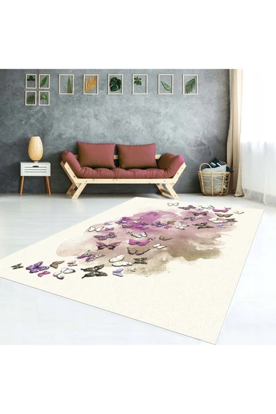 AACAP Kelebek Desen,Yıkanabilir,Lastikli Halı Örtüsü