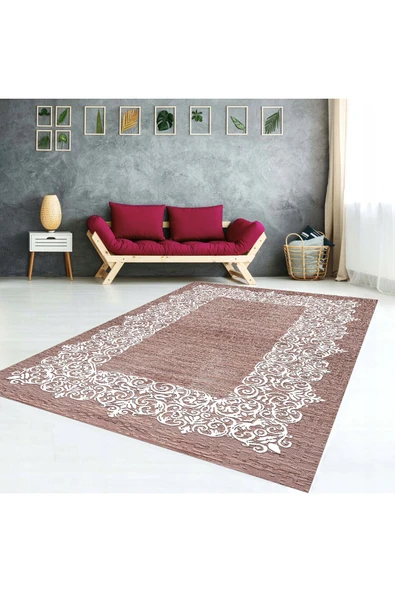 AACAP Kahvrengi Dantel Detaylı, Kadife Halı Örtüsü