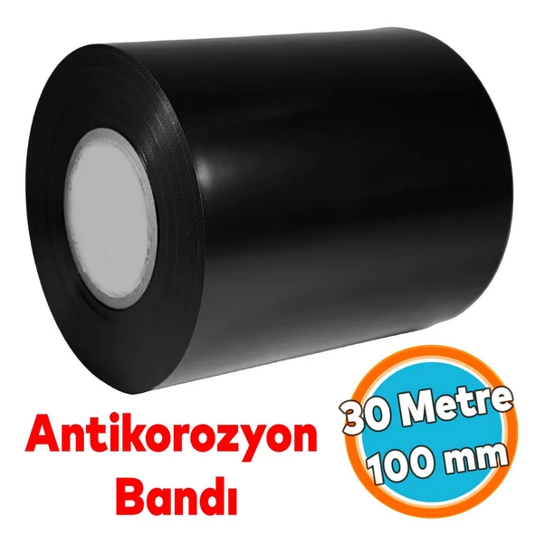 Antikorozyon Bandı Siyah Renk Metal Boru Pas Önleme İzolasyon Sarma Bant 100 mm x 30 Metre 1 Adet