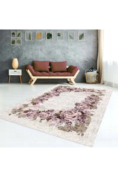 AACAP Pembe Gül Detaylı Pembe Halı Örtüsü