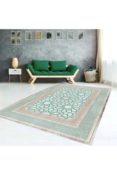 AACAP Yıldız Desenli Yıkanabilir, Modern Lastikli Halı Örtüsü
