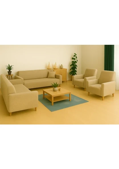 Özlü Home Maksi Çekyat Örtüsü, Kaymaz, Terletmez, Yakmaz, 3+3+1+1 bej