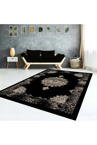 AACAP Gece Çiçeği Göbekli Modern Lastikli Halı Örtüsü