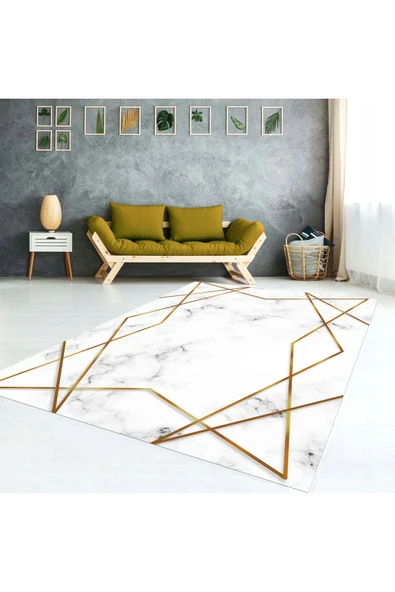 AACAP Mermer Yıldız Desenli , Modern Yıkanabilir, Lastikli Halı Örtüsü