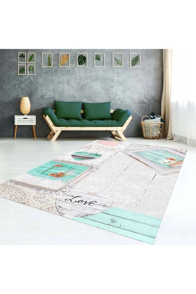 AACAP Romantik Köşe Yıkanabilir, Lastikli Halı Örtüsü