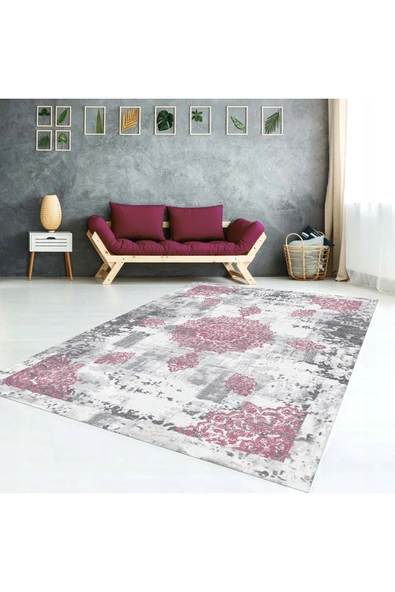 AACAP Mor Göbek ,Modern Yıkanabilir, Lastikli Halı Örtüsü
