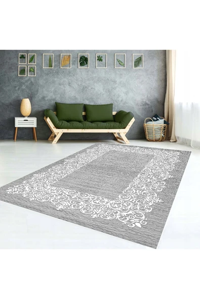 AACAP Gri Dantel Detaylı, Su Yolu Salon Halı Örtüsü