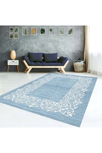 AACAP Mavi Dantel Detaylı, Lastikli Halı Örtüsü ürün görseli 1