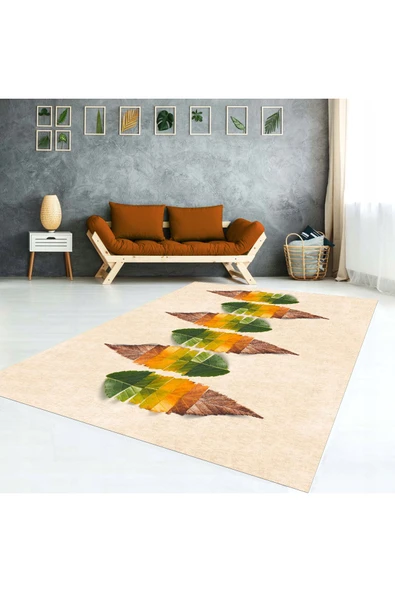 AACAP Yaprak Desen Kadife Yıkanabilir, Lastikli Halı Örtüsü