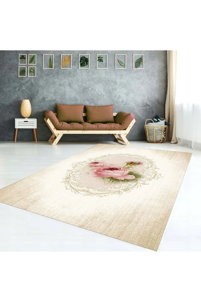 AACAP Pembe Gül Göbekli Modern Halı Örtüsü