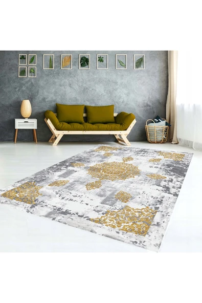 AACAP Sarı Göbek ,Modern Yıkanabilir, Lastikli Halı Örtüsü