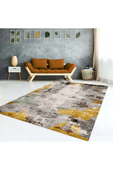 AACAP Altın Parıltı Kadife,Modern Yıkanabilir, Lastikli Halı Örtüsü