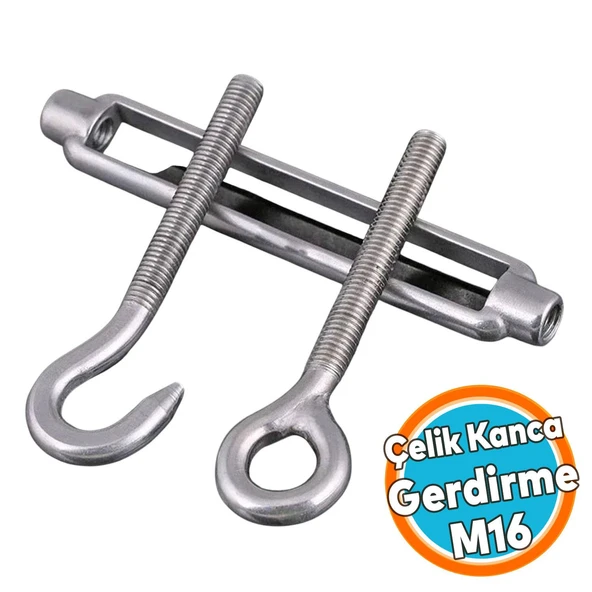 (1 Adet) Çelik Kanca Yük Halat Gerdirme Germe Gergi Galvanizli Paslanmaz M16 Yüksek Dirençli Aparatı ürün görseli